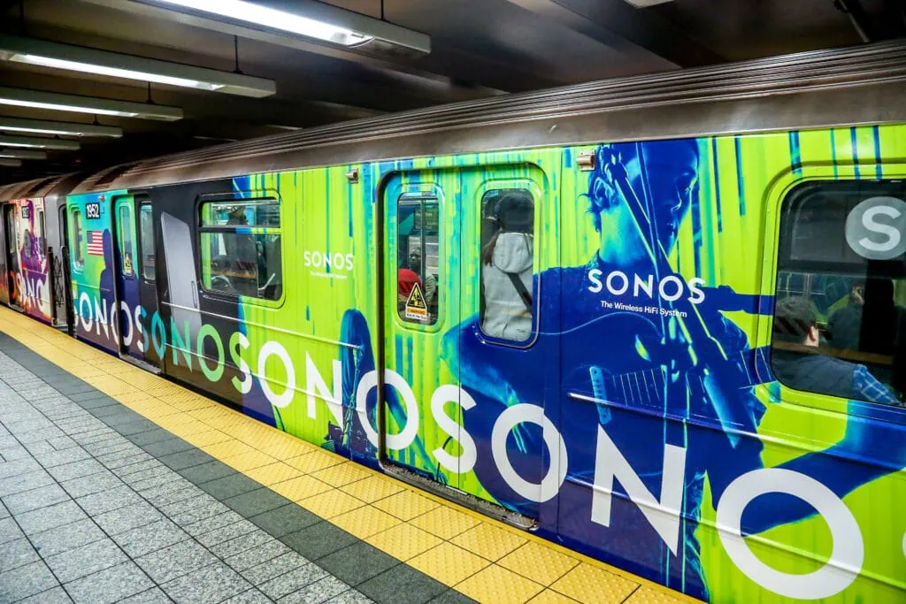 Subway train wrapped with Sonos branding