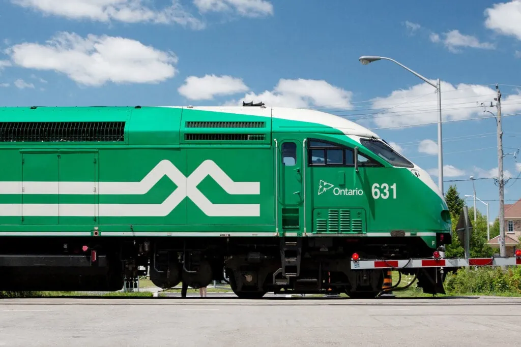 Side of GO train showing Metrolinx logo