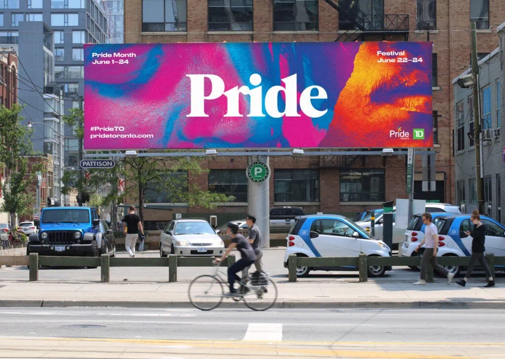 Toronto Pride branding on billboard